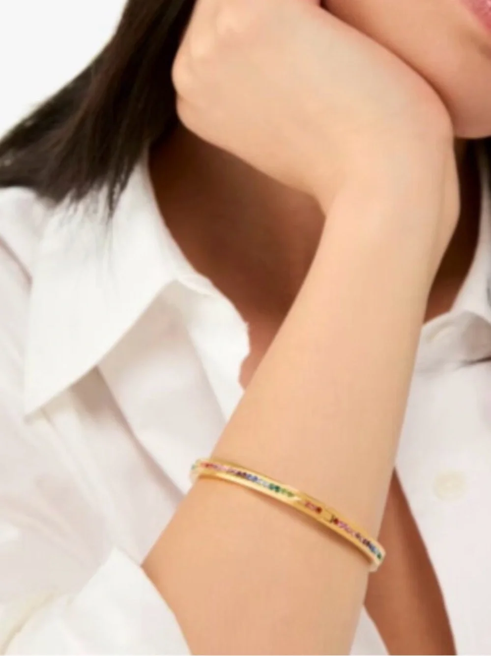 Kate Spade Ring It Up Gold Tone Pave Hinged Bangle Multicolored Bracelet - NWT - Picture 2 of 11
